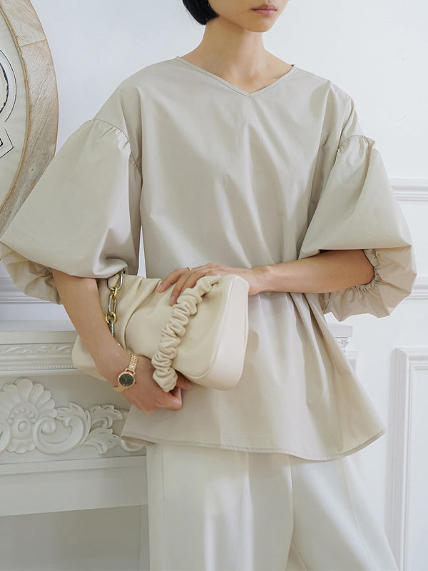 Halbarm Lose Einfarbig V-Ausschnitt Blusen &amp; Hemden Tops 