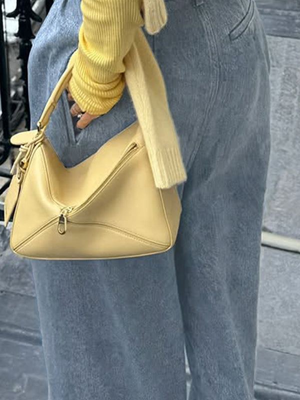 Loose Pleated Solid Color Jean Pants Bottoms Trousers