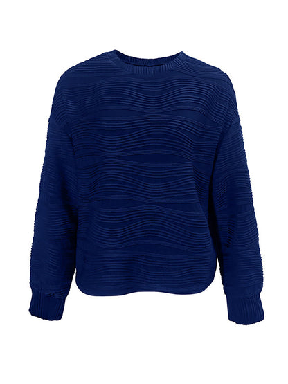 Long Sleeves Loose Solid Color Round-Neck T-Shirts