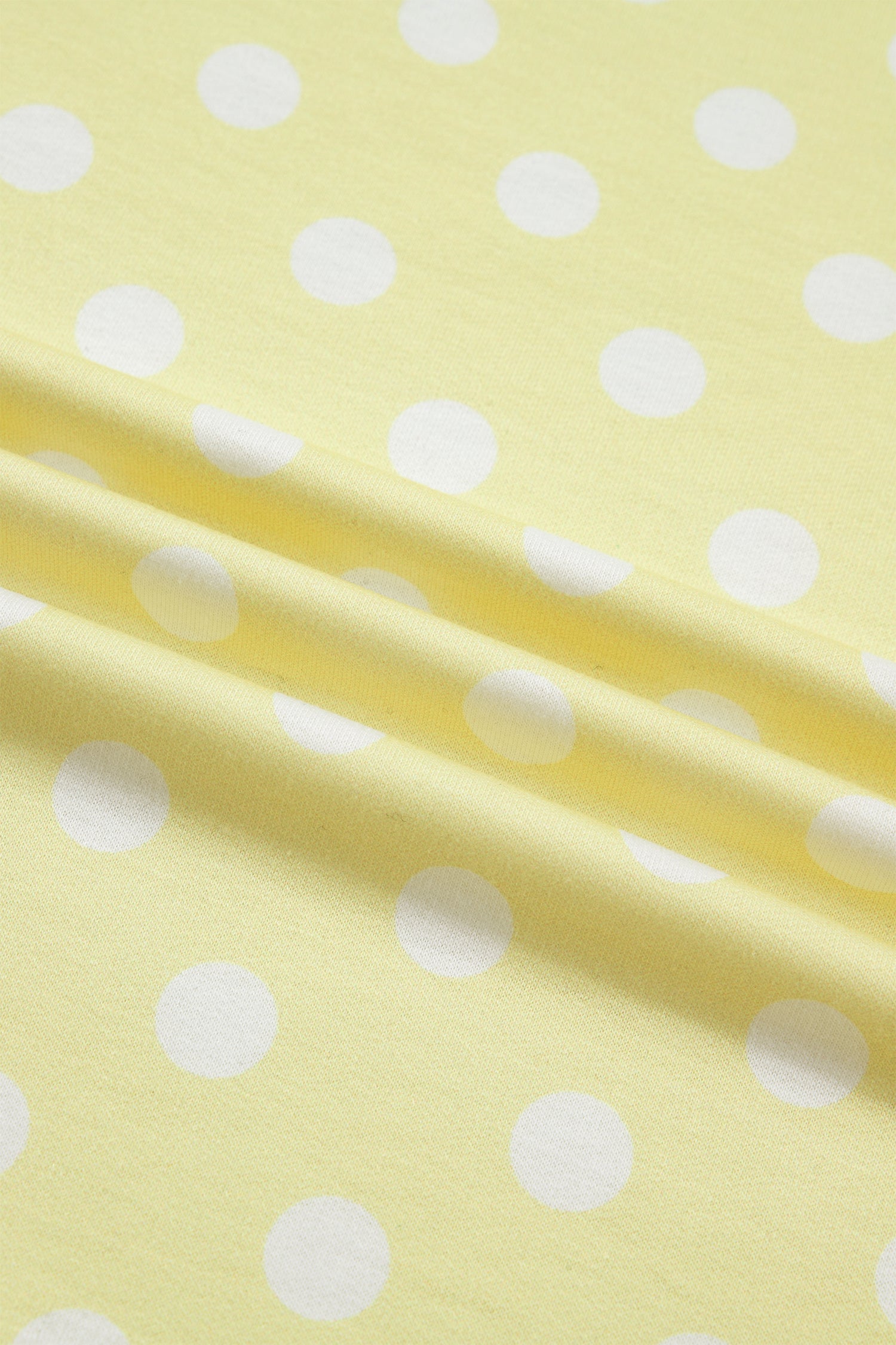 Yellow Polka Dot Print Color Block Trim Mock Neck Short Set