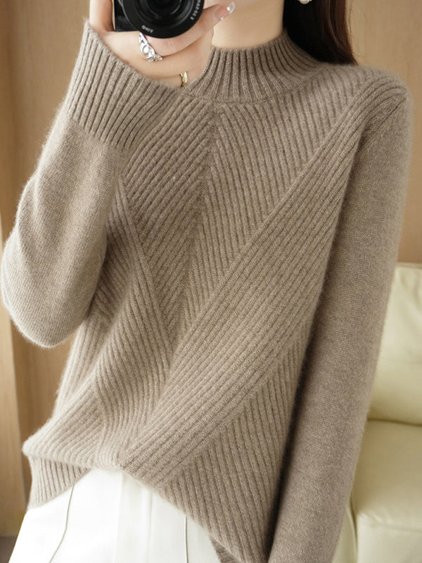 Urban Long Sleeves Solid Color Half Turtleneck Sweater Tops