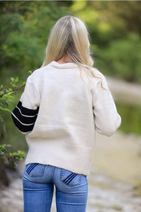 Cozy Striped Sleeve Button Cardigan