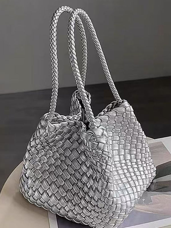 Solid Color Split-Joint Woven Bags Handbags