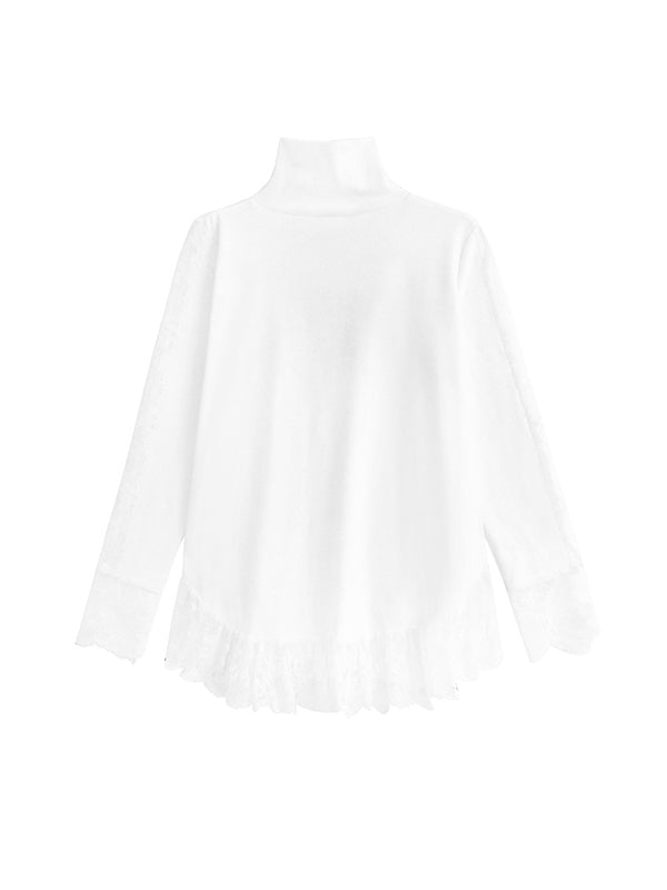 Hipster Long Sleeves See-Through Split-Joint High Neck T-Shirts Tops