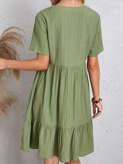 A-Linie Locker Plissee Einfarbig Split-Joint V-Ausschnitt Minikleider 