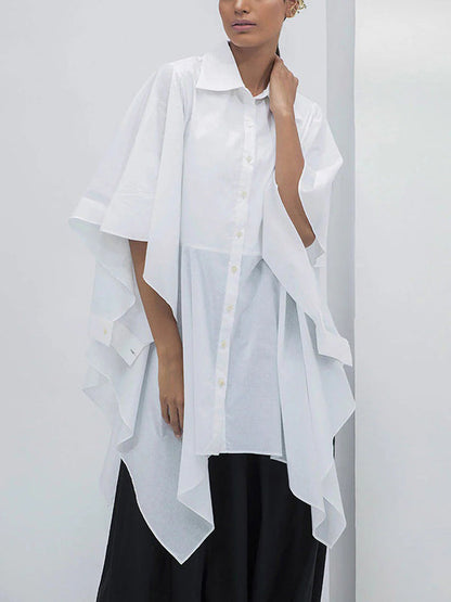 Chemisiers et chemises à manches évasées, manches mi-longues, boutonnés, couleur unie, à revers fendus 