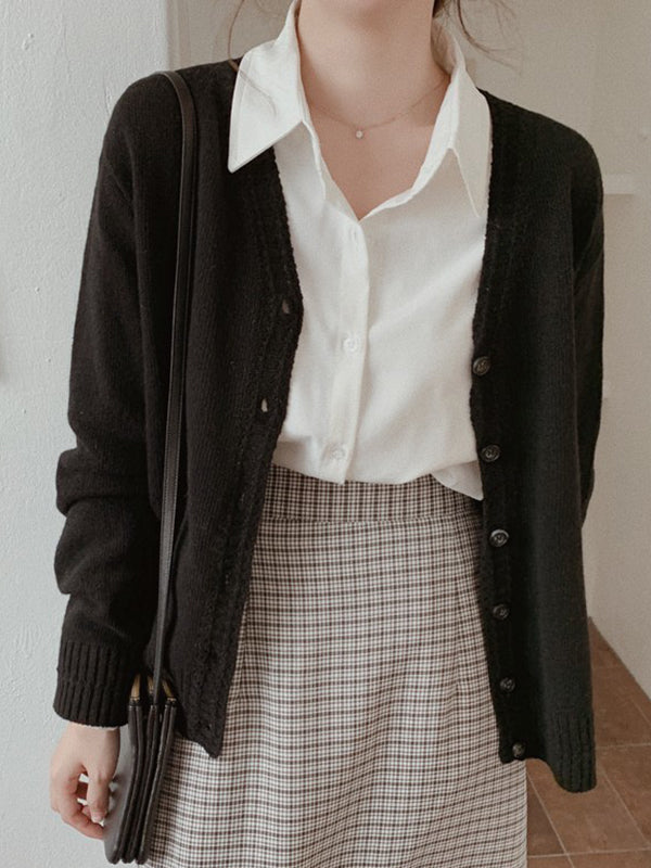 Long Sleeves Plus Size Buttoned Comfort Solid Color Lapel Blouses&Shirts Tops