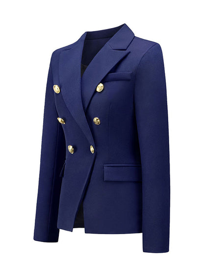 Long Sleeves Buttoned Notched Collar Blazer Outerwear