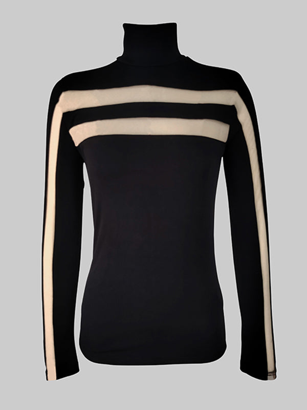 Long Sleeves Skinny Mesh Solid Color Split-Joint High Neck T-Shirts Tops