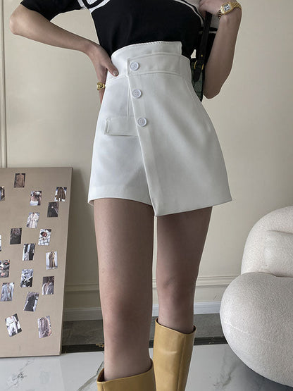 High Waisted Irregular Clipping Solid Color Culotte Shorts Bottoms