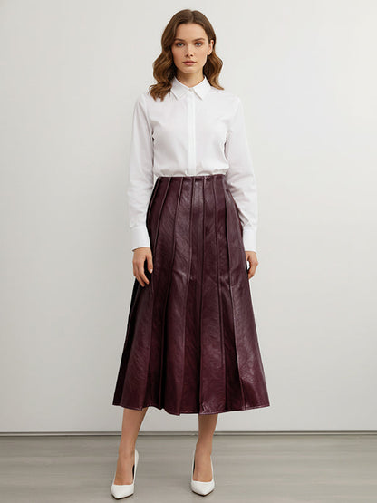 Loose Elastics Pleated Solid Color Zipper Skirts Bottoms