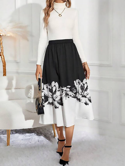 Jupe trapèze ample à imprimé floral et élastique 