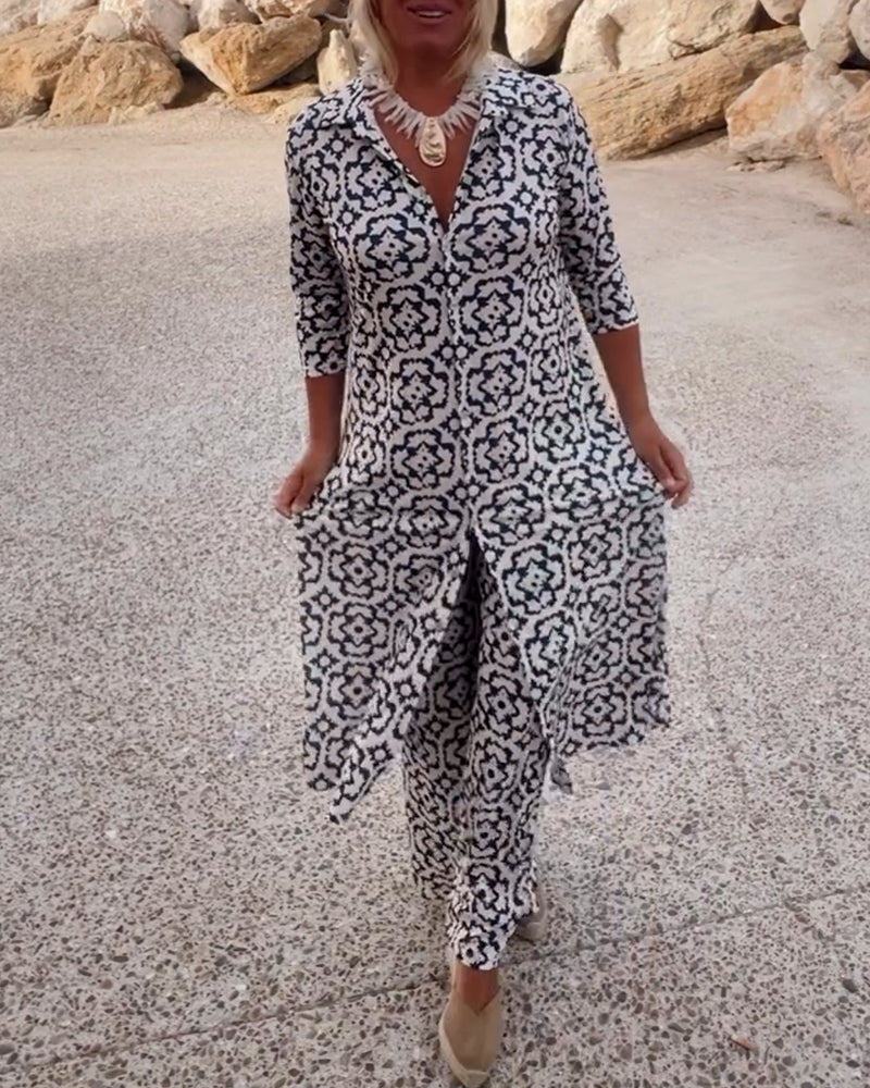 Serena | Women's Printed Two-Piece Set Blouse and Pants