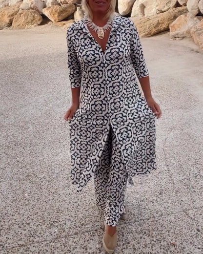 Serena | Women's Printed Two-Piece Set Blouse and Pants