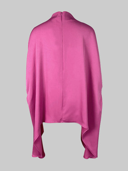 Batwing Sleeves Irregular clipping Solid Color Stand Collar Blouses&shirts Tops