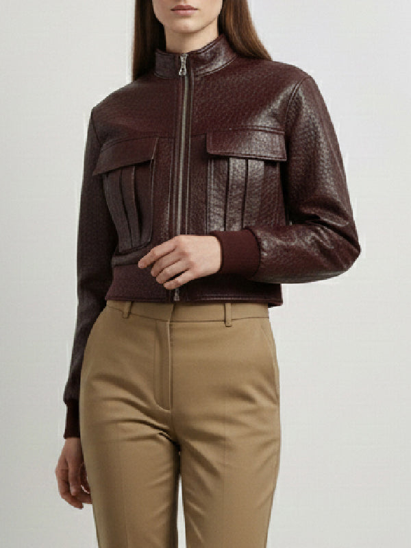 Long Sleeves Pockets Zipper High Neck Jackets Outerwear