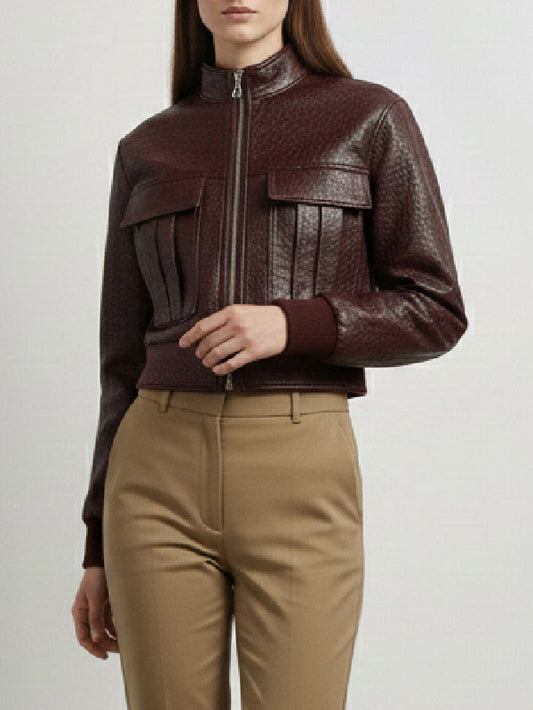 Long Sleeves Pockets Zipper High Neck Jackets Outerwear