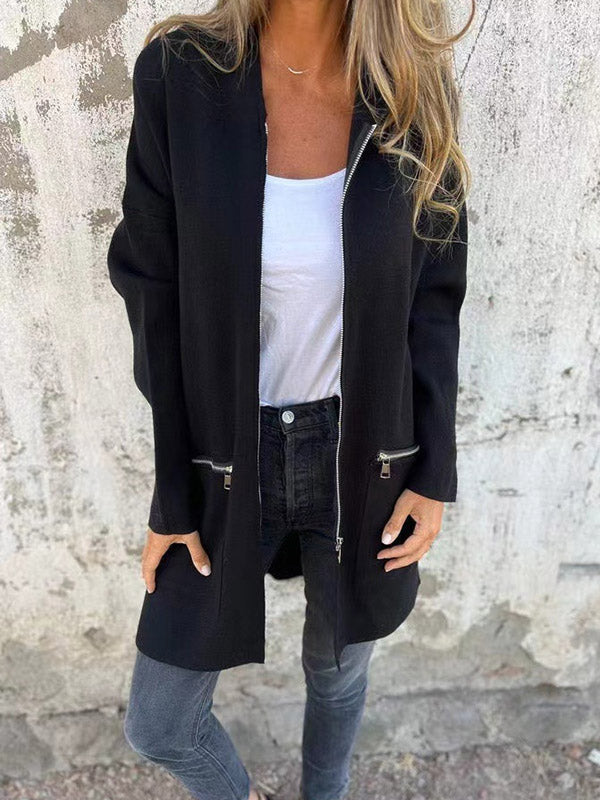 Oberbekleidung mit Kapuze, langen Ärmeln, Taschen, einfarbigem Reißverschluss und geteiltem Gelenk 