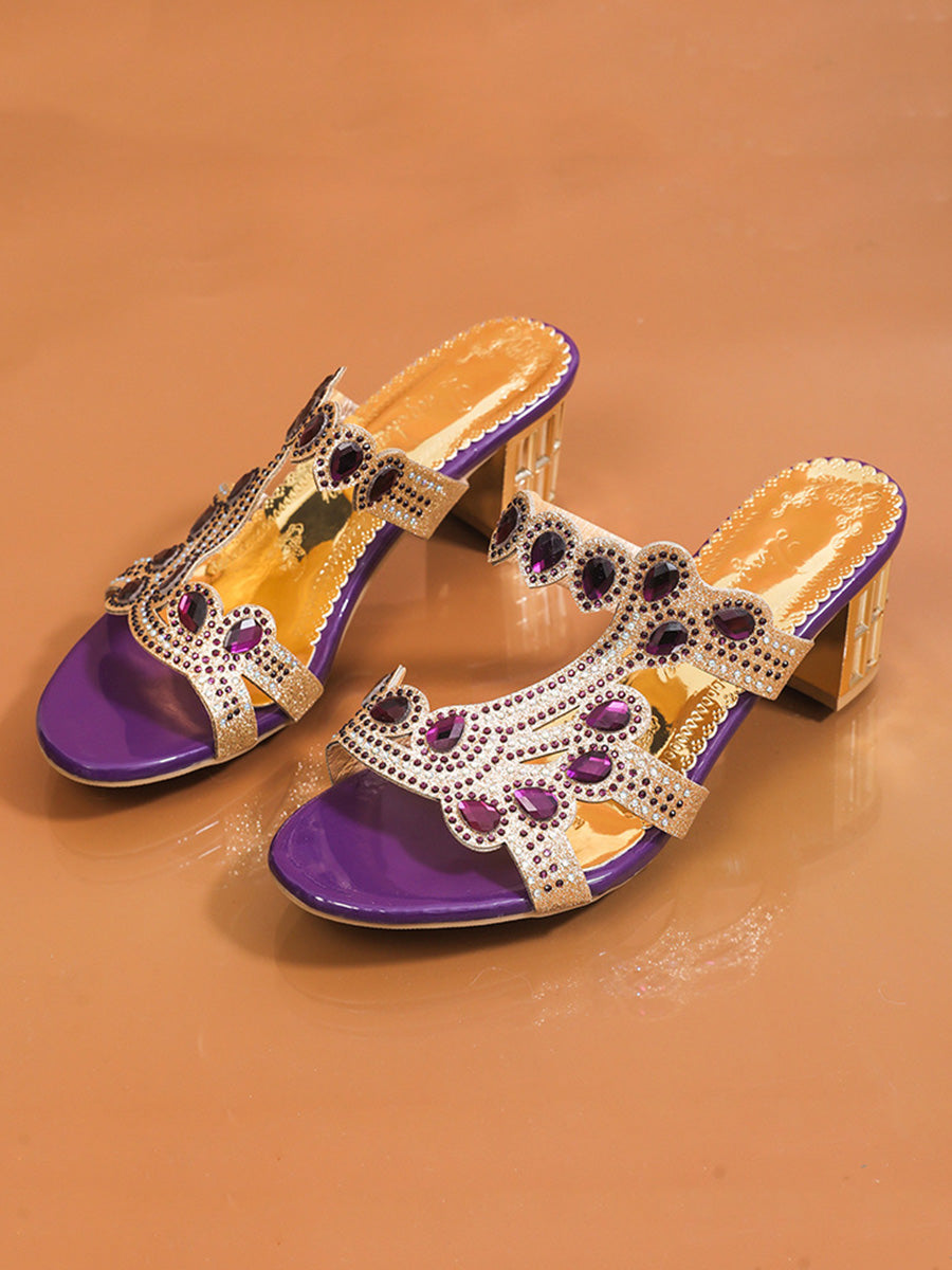 Square Open Toe Rhinestone Pumps