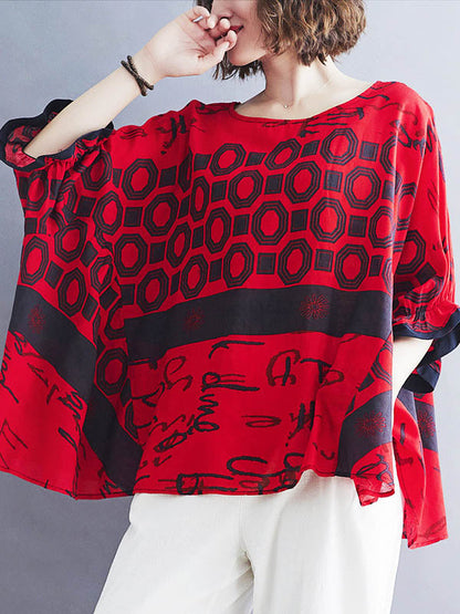 Original Printing Batwing Sleeve T-Shirts Tops