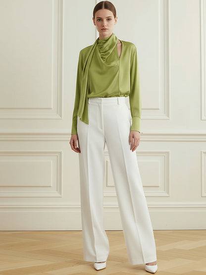 Long Sleeves Loose Asymmetric Hollow Pleated Streamer Heaps Collar Blouses&Shirts Tops