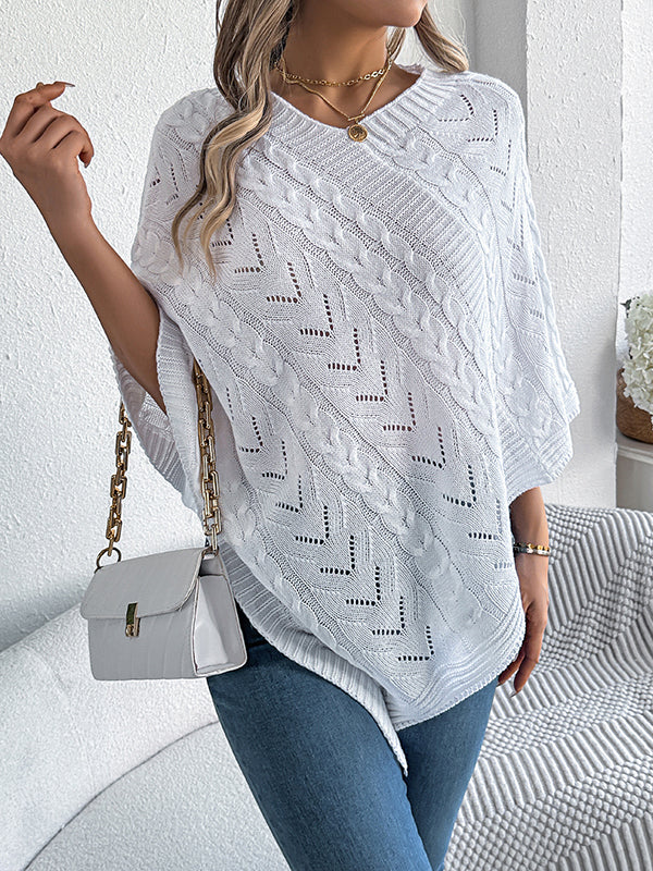 Half Sleeves Loose Solid Color V-Neck Cape