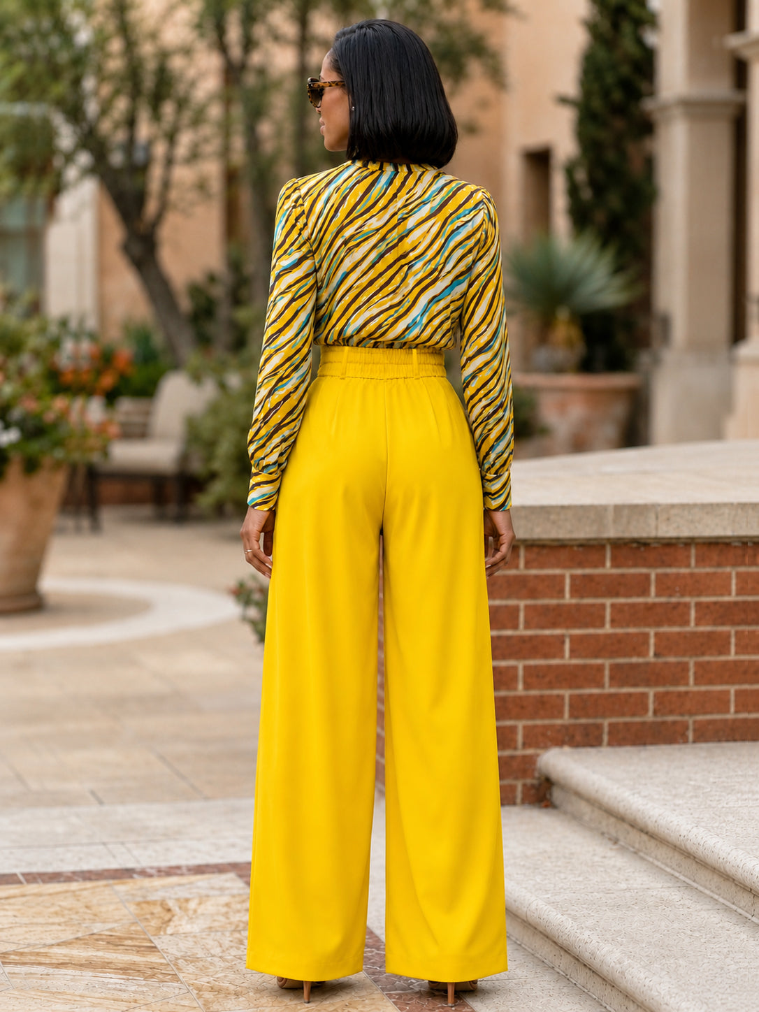 Solid Color Pockets Pleated No Belt Wide Leg Loose Trousers Pants（No belt）