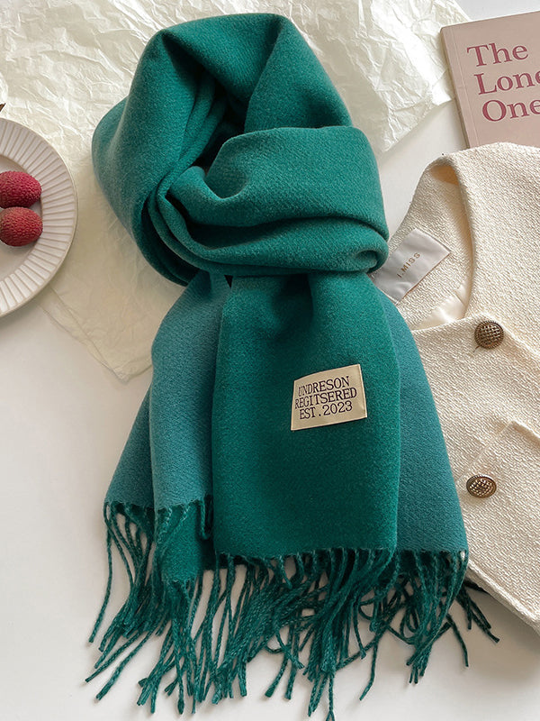 Keep Warm Tasseled Shawl&Scarf DEEP GREEN One_size