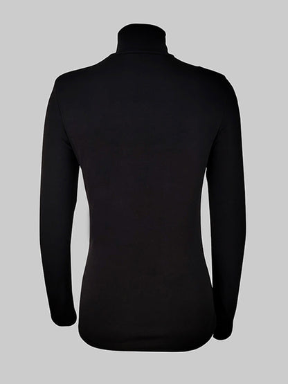 Long Sleeves Skinny Mesh Solid Color Split-Joint High Neck T-Shirts Tops