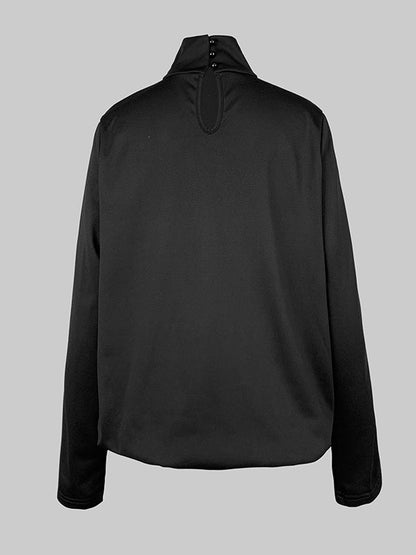 Long Sleeves Loose Buttoned Hollow Printed Split-Joint High Neck Sweatshirt Tops