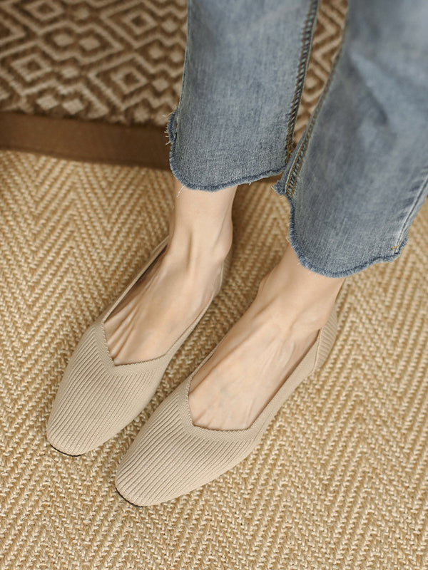 Solid Color Square-Toe Flats Shoes
