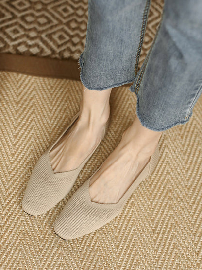 Solid Color Square-Toe Flats Shoes