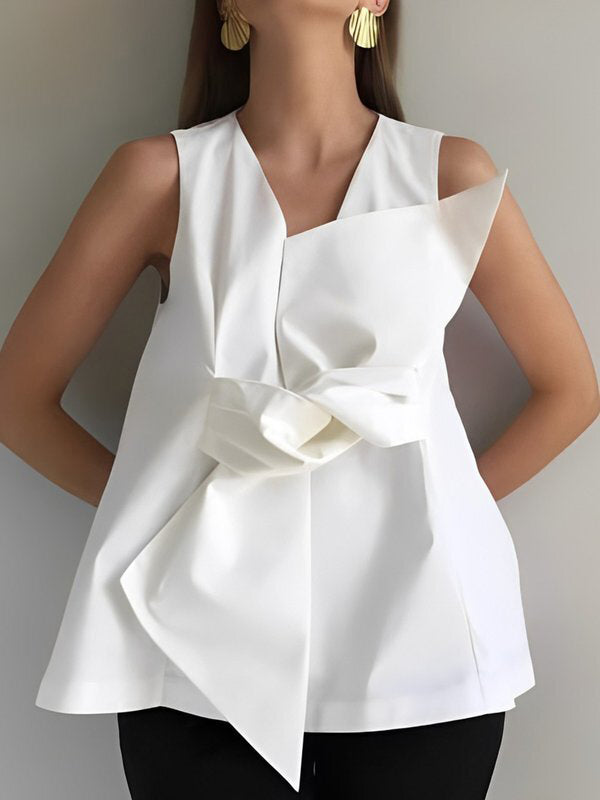 A-Line Loose Knot Solid Color V-Neck Vest Top