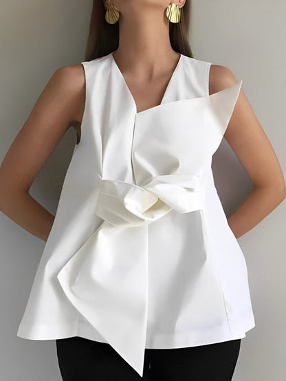 A-Line Loose Knot Solid Color V-Neck Vest Top