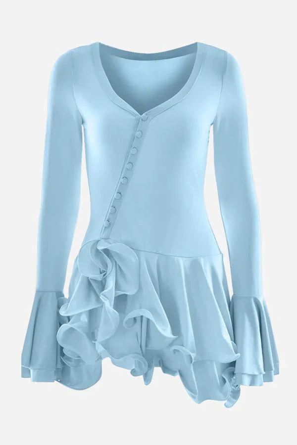 ACALIA Sexy Ruffle Hem Mini Dress | Elegant Long Sleeve Mini Dress