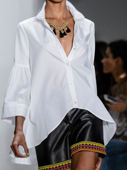 Ausgestellte Ärmel Lange Ärmel Geknöpft Einfarbig Revers Blusen &amp; Hemden Tops 