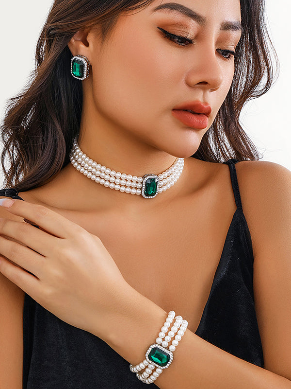 Geometric Layered Rhine Stones Bracelet Accessories + Necklaces Accessories + Earrings Accessories