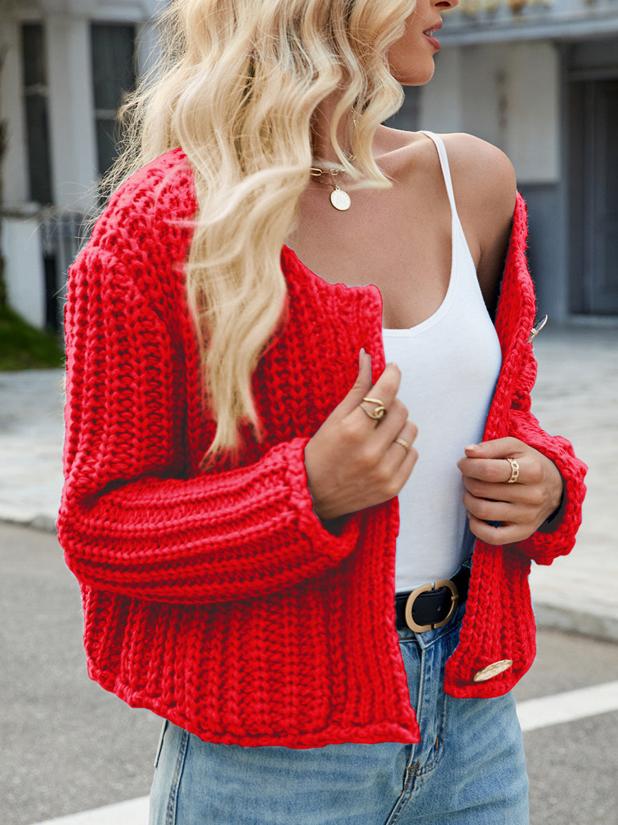 Solid Color Pockets Buttoned Sleeveless Loose V-neck Vest Outerwear
