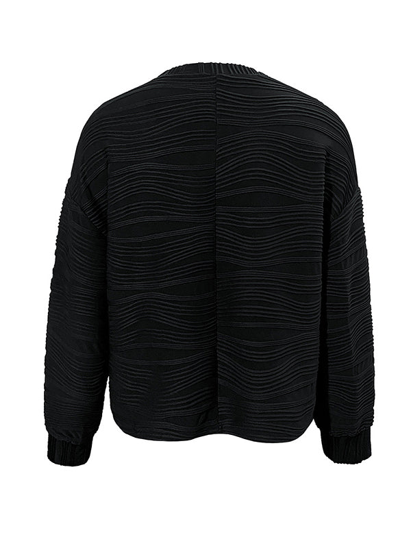 Long Sleeves Loose Solid Color Round-Neck T-Shirts