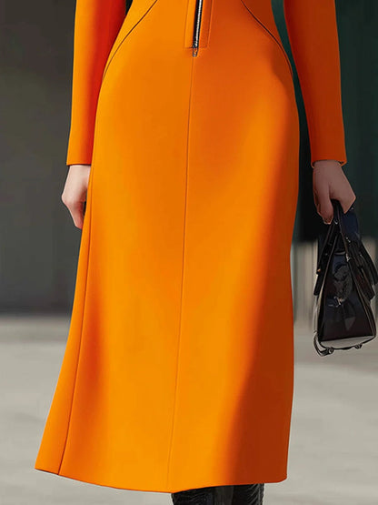 Bodycon Long Sleeves Solid Color Zipper Lapel Maxi Dresses