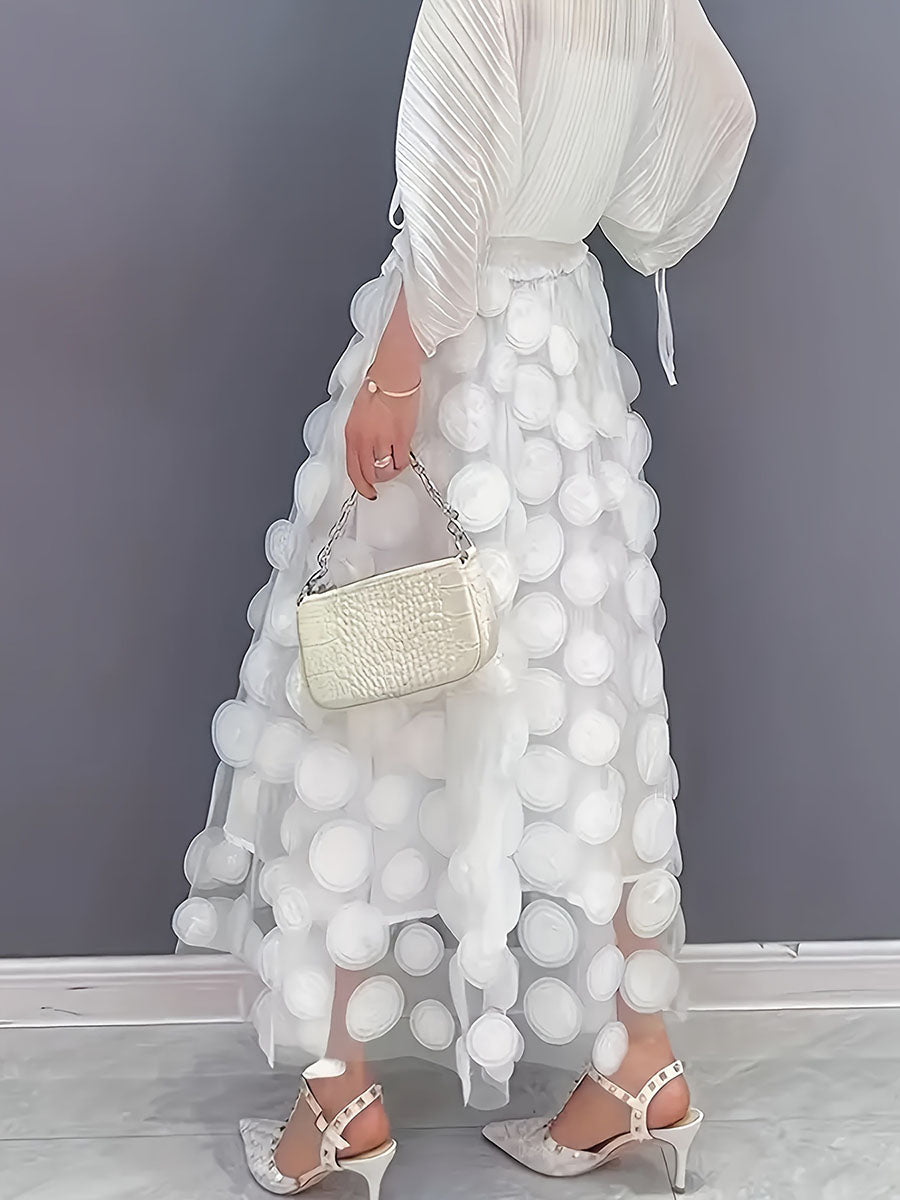 Split-Joint Solid Color See-Through Polka-Dot Plus Size Loose Skirts