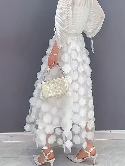 Split-Joint Solid Color See-Through Polka-Dot Plus Size Loose Skirts