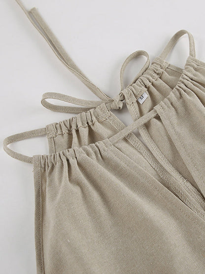 Loose Hollow Split-Joint Halter-Neck Vest + Elasticity High Waisted Pants Trousers Two Pieces Set