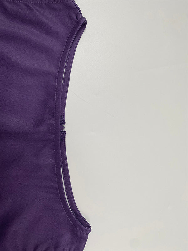 Loose Sleeveless Contrast Color Round-Neck Maxi Dresses