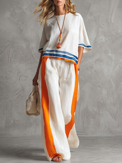 High Waisted Loose Pockets Striped Pants Trousers