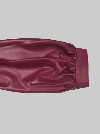 Langarm-Puffärmel, asymmetrischer Knoten, einfarbig, schulterfrei, Oberteil mit Hemd und Hose, zweiteiliges Set 