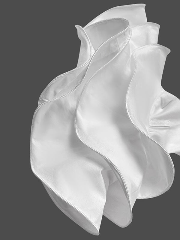 Flared Sleeves Long Sleeves Buttoned Falbala Solid Color Stand Collar Blouses&Shirts Tops