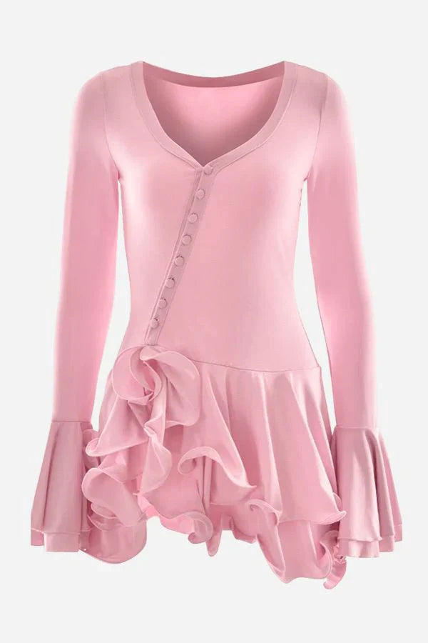 ACALIA Sexy Ruffle Hem Mini Dress | Elegant Long Sleeve Mini Dress