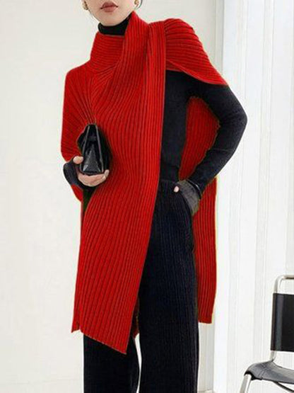 Loose Asymmetric Solid Color Split-Joint High Neck Sweater Tops