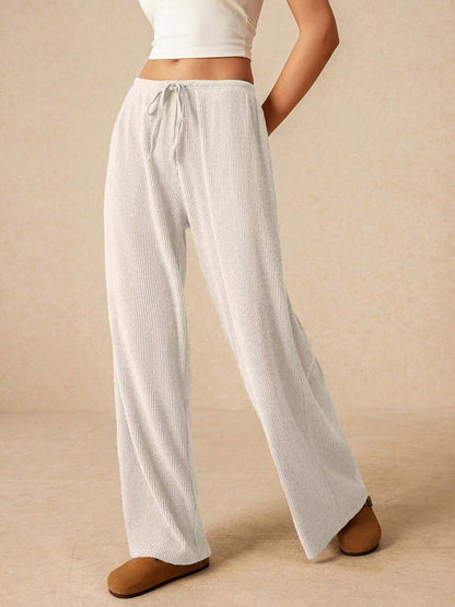 Elasticated Waist High Waisted Drawstring Solid Color Split-Joint Pants Trousers